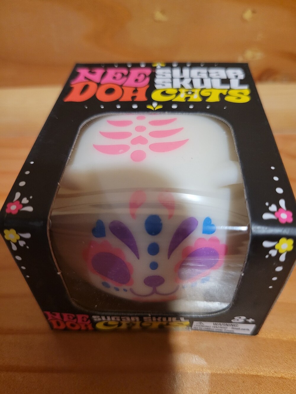 NeeDoh Sugar Skull Cat Stress Toy - White with Pink & Purple Accents